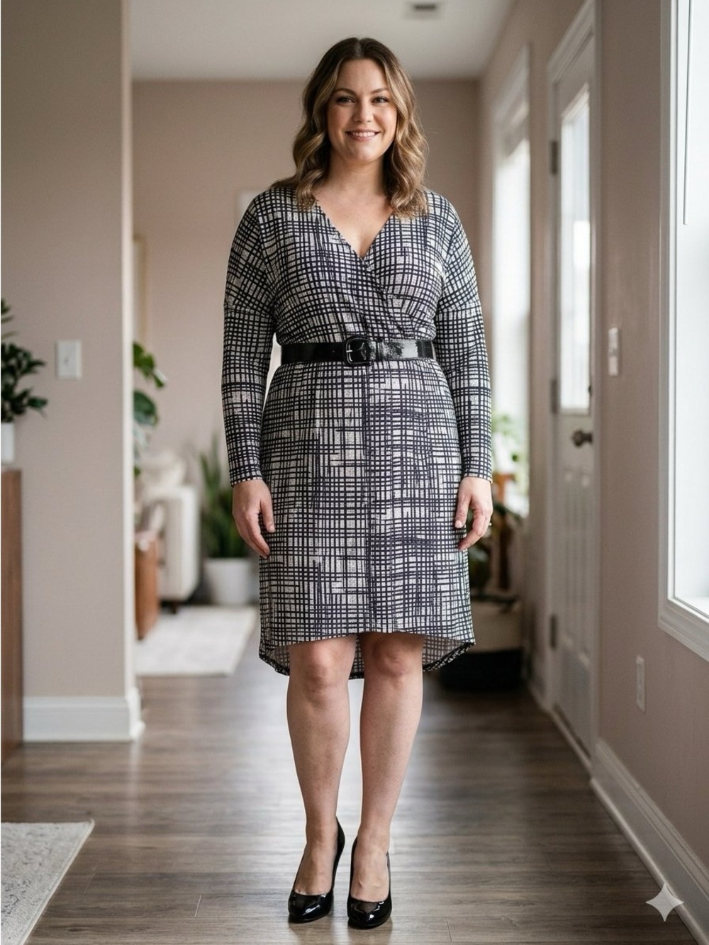 Ava & Viv: Black and White Patterned Women's Dress, 2X